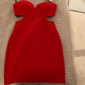 red strapless dress with slits